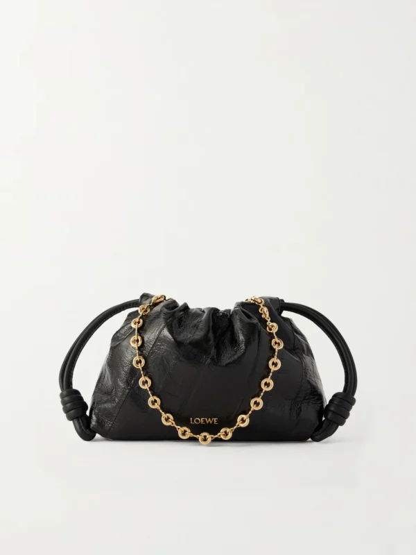 Loewe Flamenco Mini Leather-trimmed Crinkled-eel Clutch