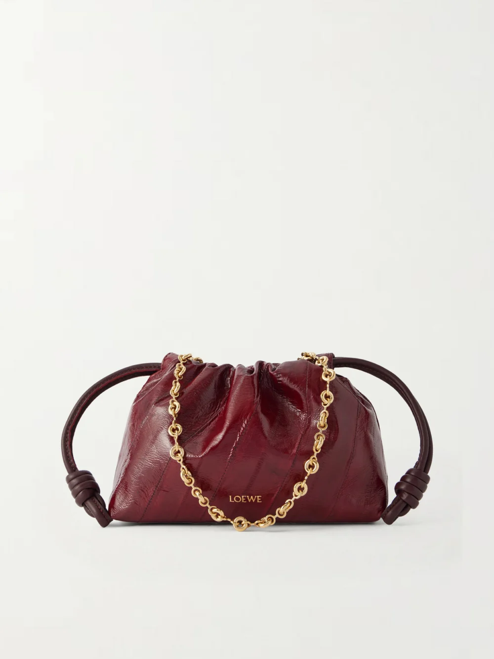 Loewe Flamenco Mini Leather-trimmed Crinkled-eel Clutch in burgundy