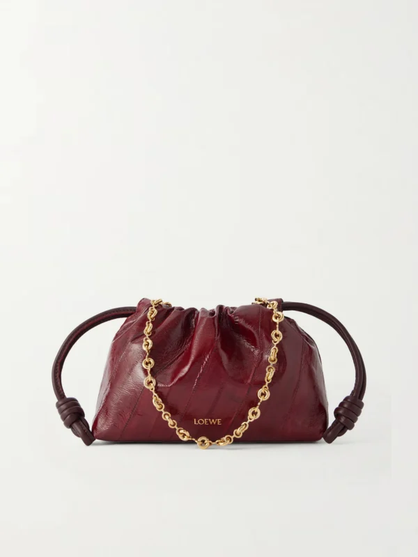 Loewe Flamenco Mini Leather-trimmed Crinkled-eel Clutch