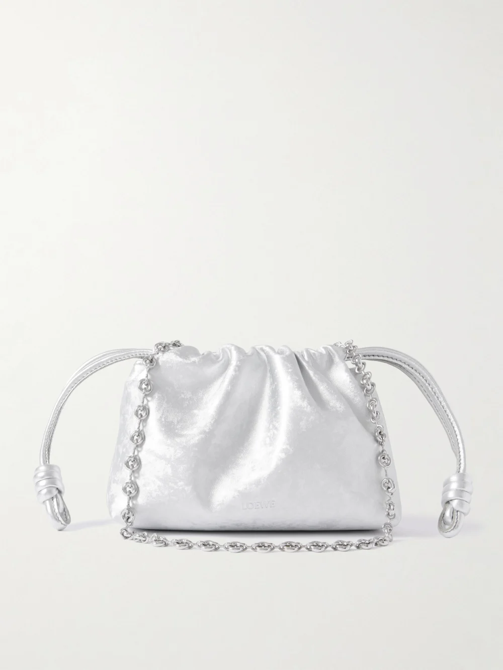 Loewe Flamenco Mini Metallic Leather Clutch in silver