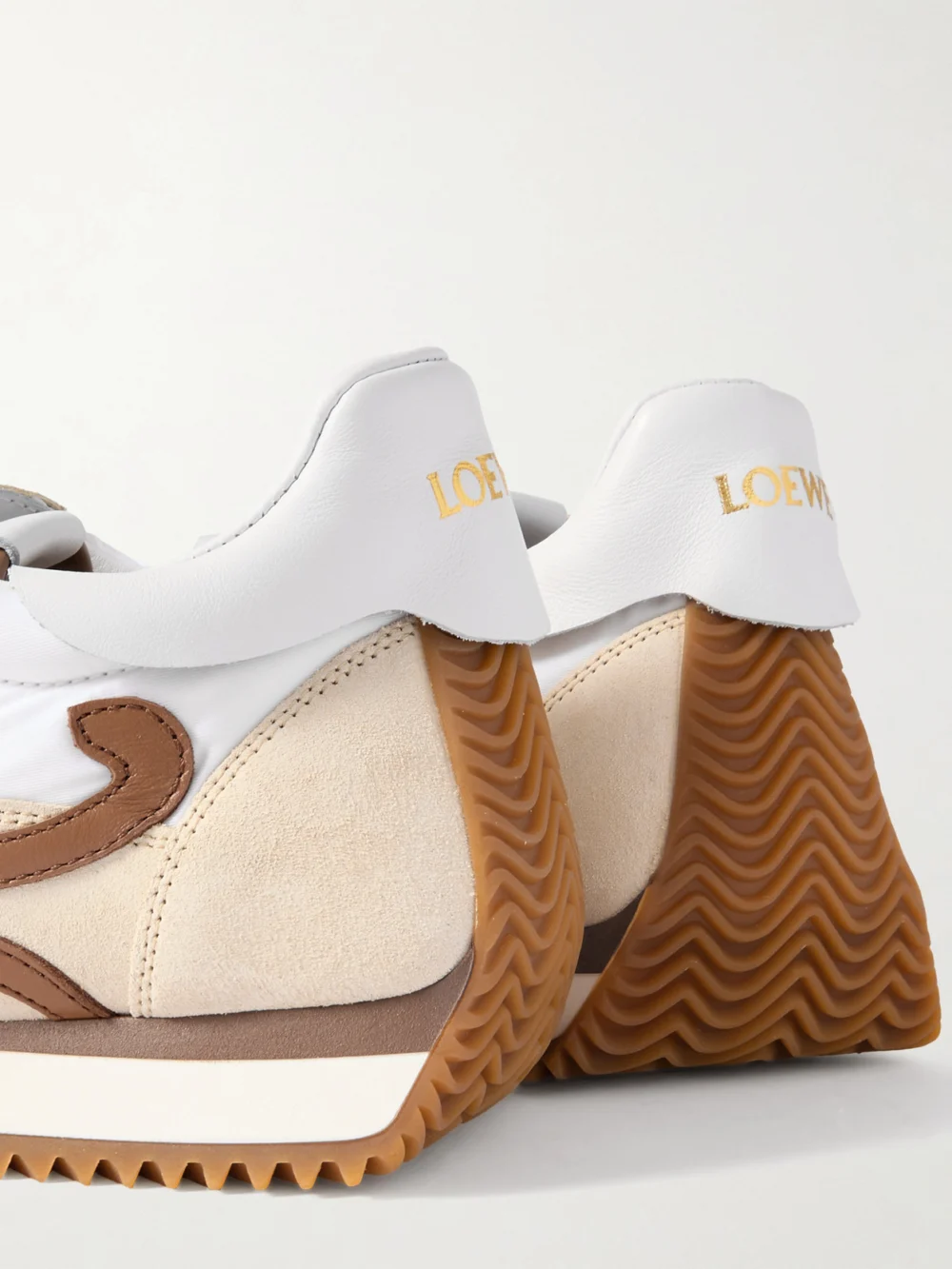 Close-up detail of the Loewe Flow Runner 2.0 Leather-trimmed Shell and Suede Sneakers
