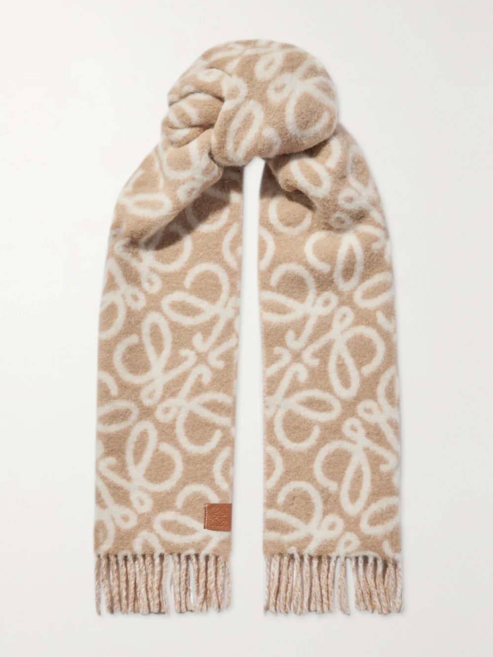 Loewe Fringed Jacquard-knit Scarf in beige
