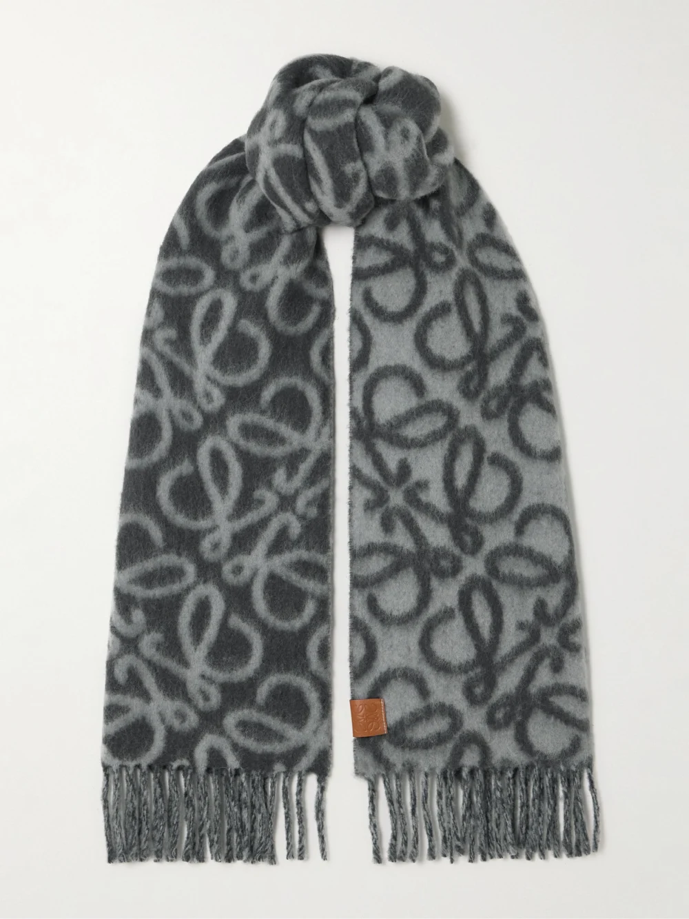 Loewe Fringed Jacquard-knit Scarf in blue