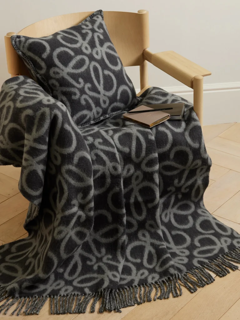 Loewe Fringed Leather-trimmed Alpaca-blend Jacquard Blanket