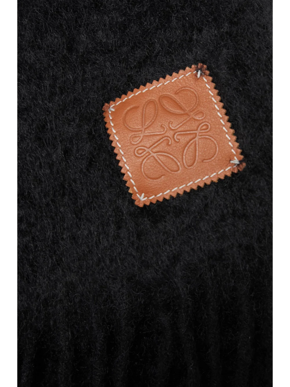 Close-up detail of the Loewe Fringed Leather-trimmed Mohair-blend Scarf