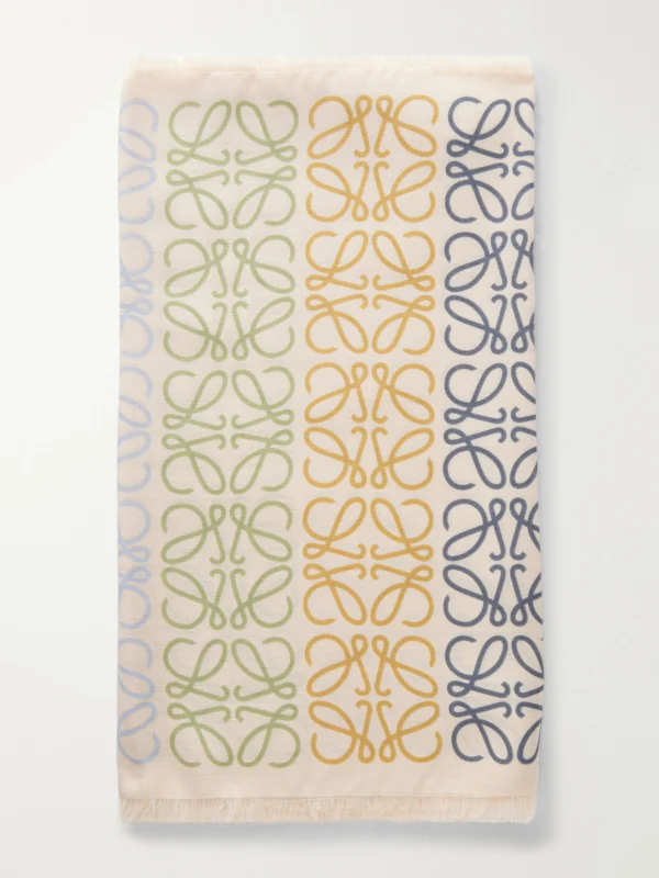 Loewe Fringed Printed Wool, Silk and Cashmere-blend Scarf