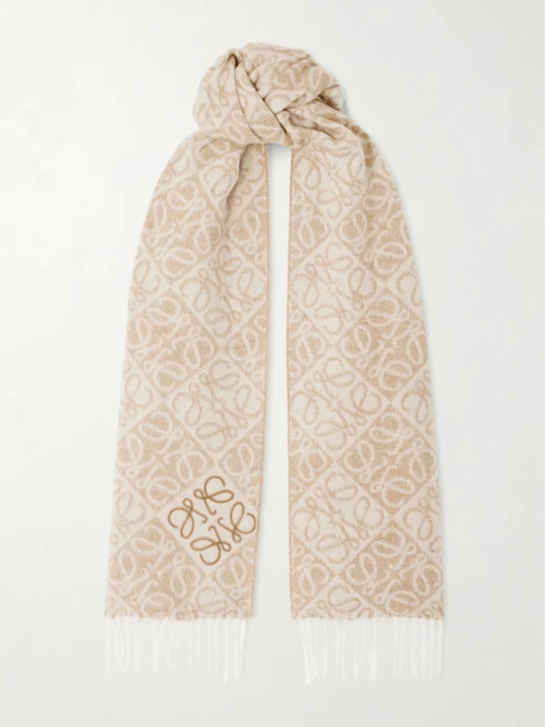 Loewe Fringed Wool and Cashmere-blend Jacquard Scarf