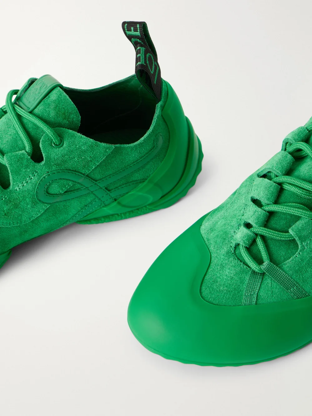 Close-up detail of the Loewe Grip Tpu and Leather-trimmed Suede Sneakers