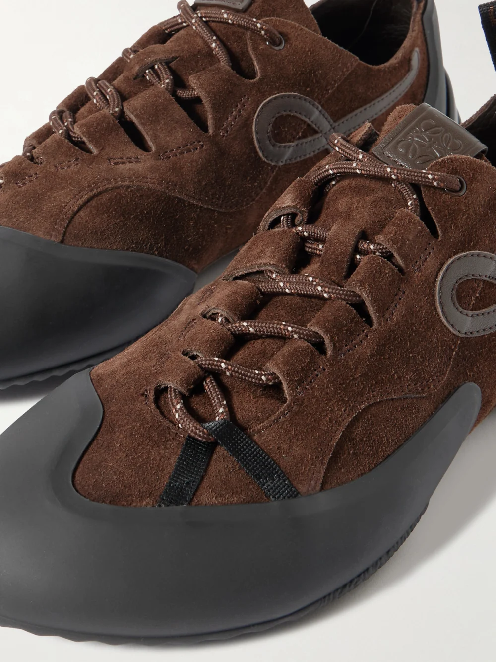 Close-up detail of the Loewe Grip Tpu and Leather-trimmed Suede Sneakers