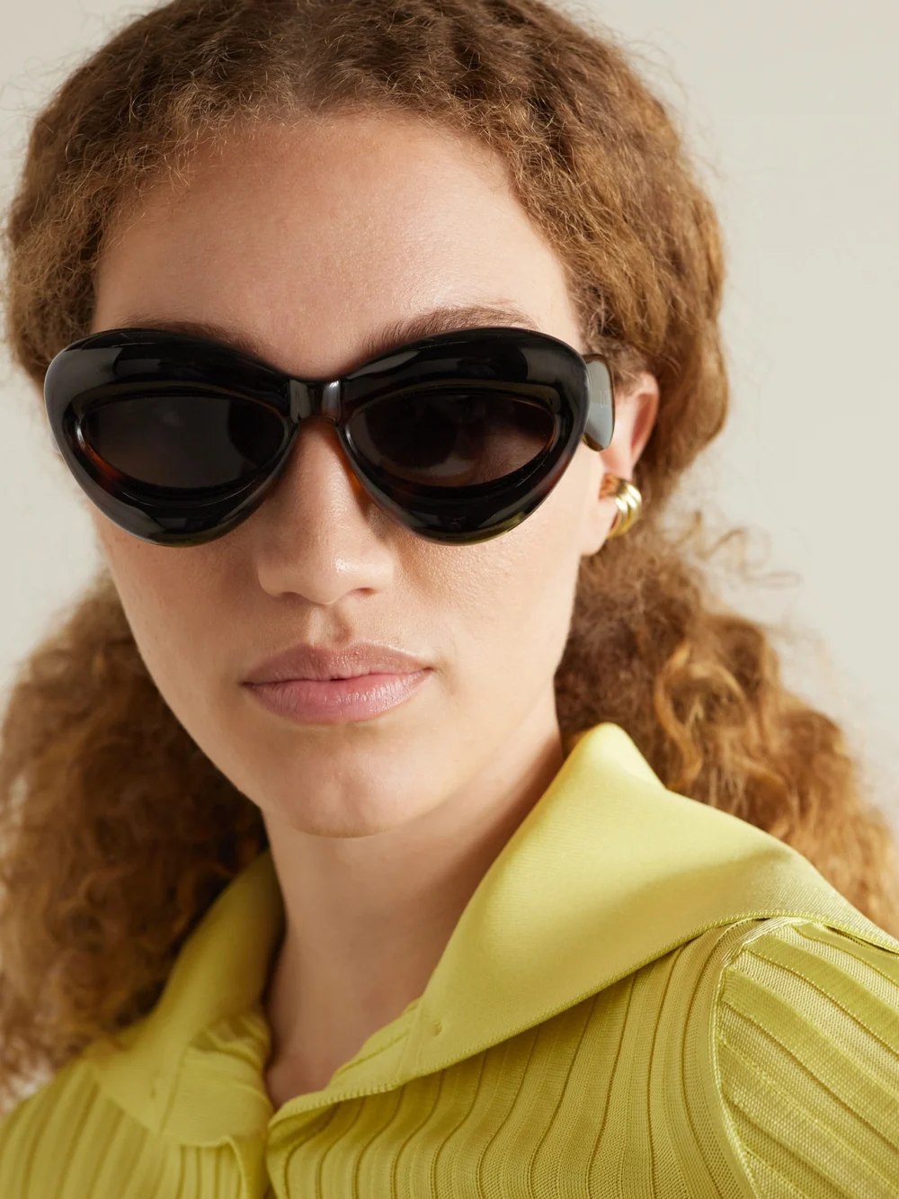 Loewe Inflated Cat-eye Tortoiseshell Acetate Sunglasses, styled view
