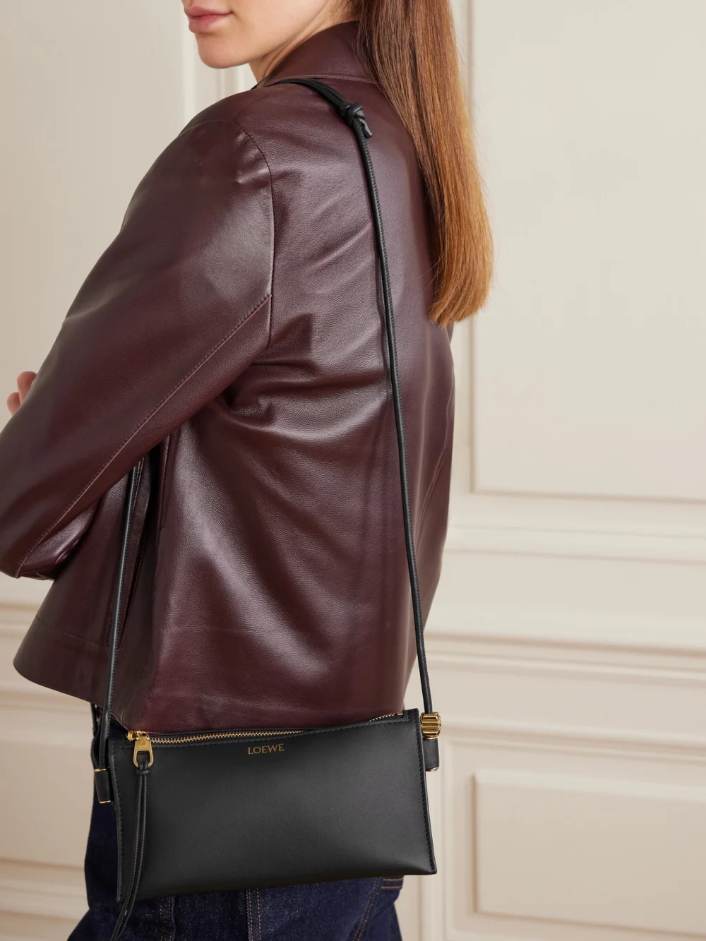 Loewe Joya Embellished Leather Shoulder Bag, styled view