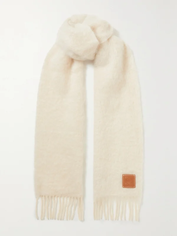 Loewe Leather-trimmed Fringed Mohair-blend Scarf