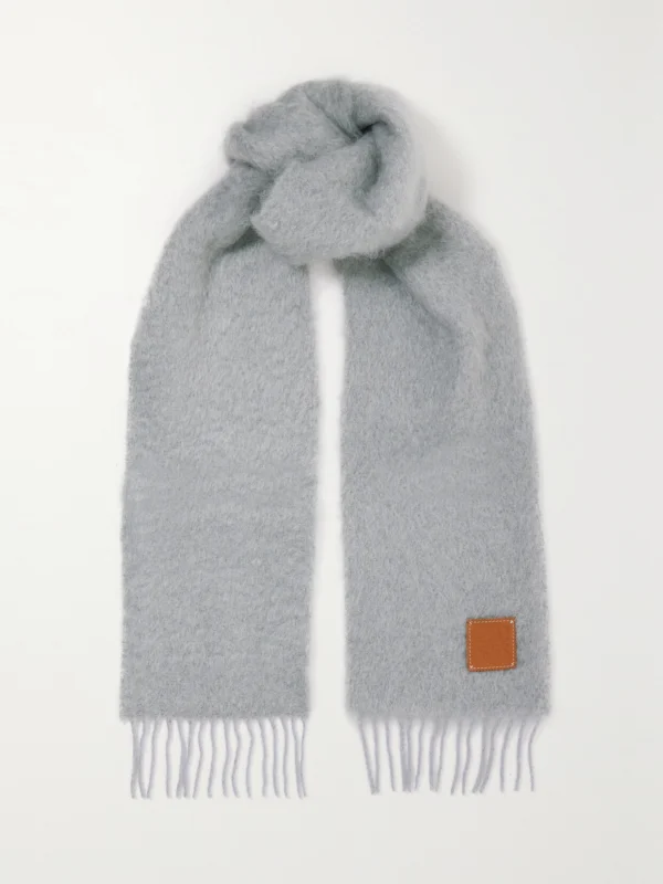 Loewe Leather-trimmed Fringed Mohair-blend Scarf
