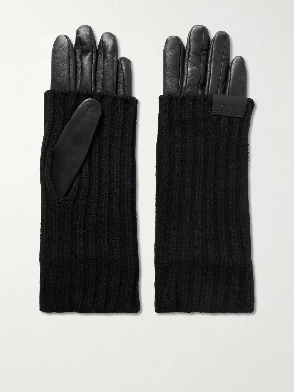 Loewe Leather-trimmed Ribbed Cashmere Gloves in black
