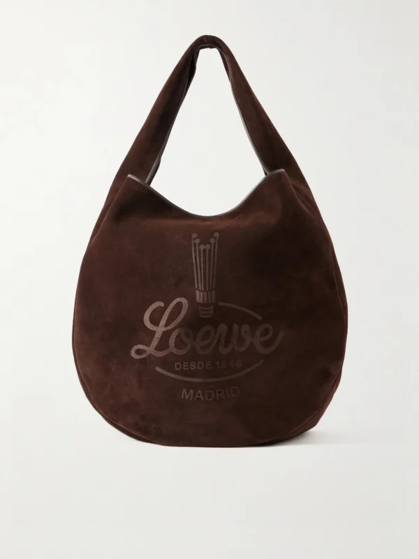 Loewe Logo-debossed Leather-trimmed Suede Tote