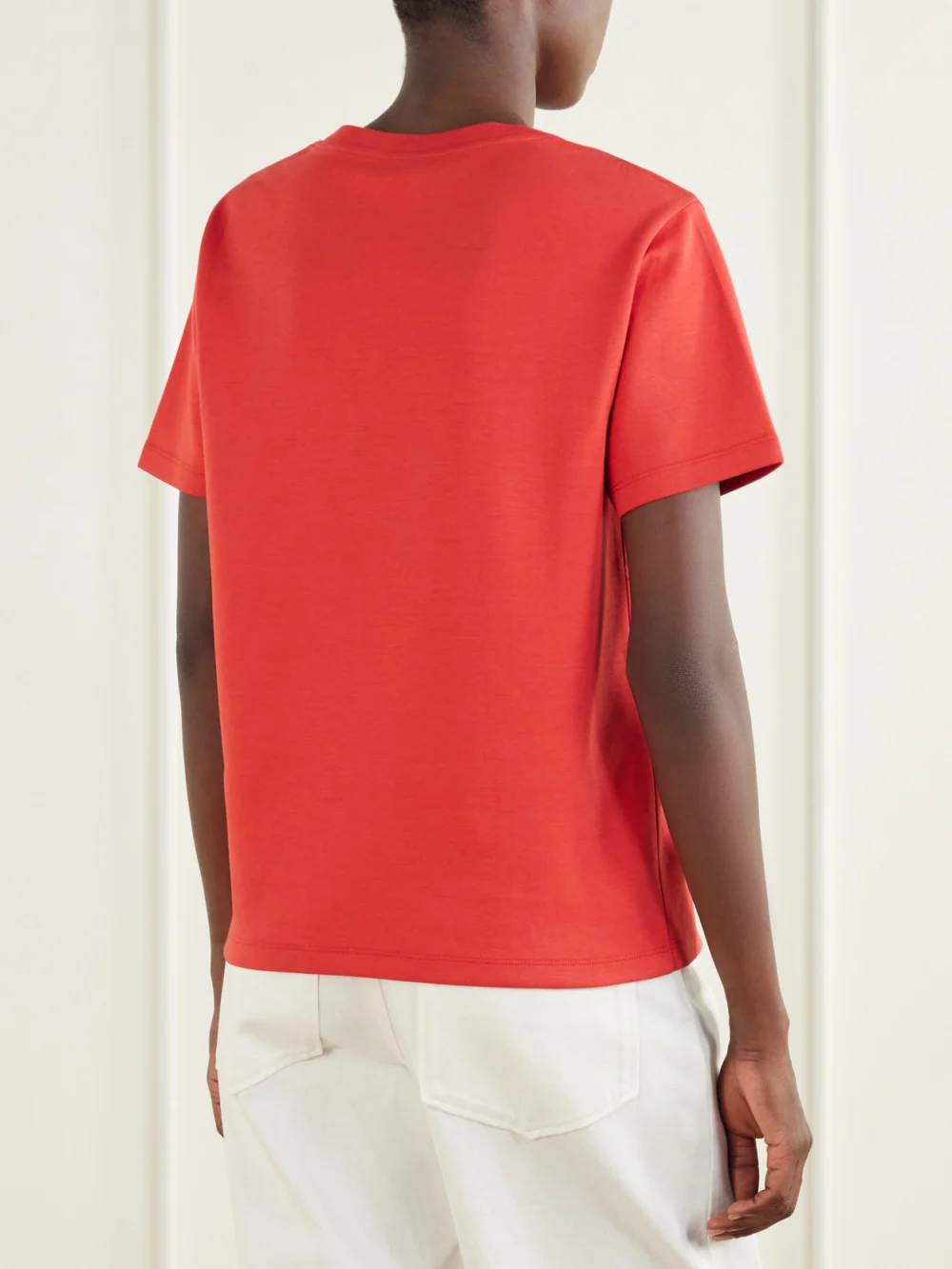 Back view of the Loewe Logo-embossed Leather-trimmed Cotton-blend Jersey T-shirt
