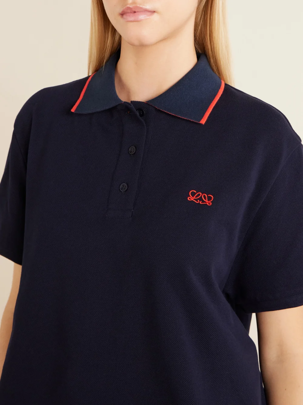 Close-up detail of the Loewe Logo-embroidered Cotton-piqué Polo Shirt