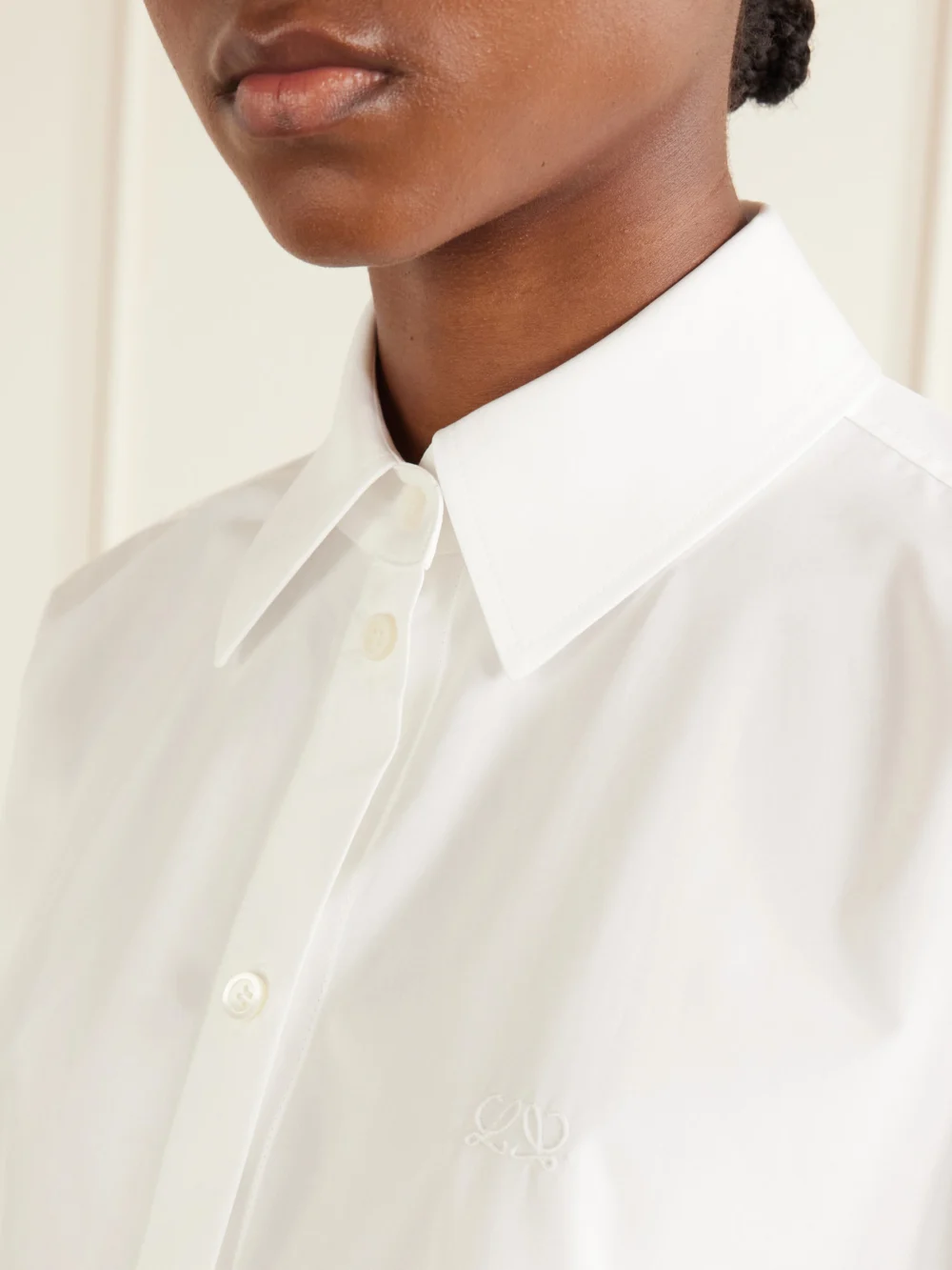 Close-up detail of the Loewe Logo-embroidered Cotton-poplin Shirt