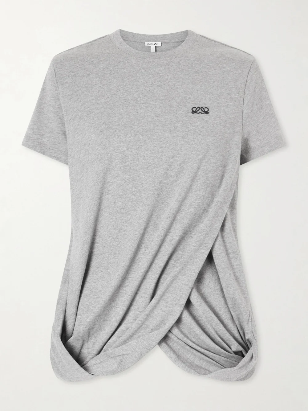 Loewe Logo-embroidered Draped Cotton-jersey T-shirt in gray