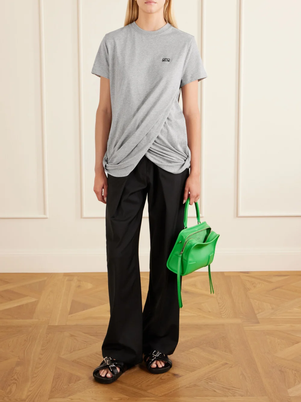 Loewe Logo-embroidered Draped Cotton-jersey T-shirt, worn by a model