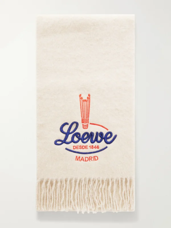 Loewe Logo-embroidered Fringed Alpaca and Wool-blend Scarf
