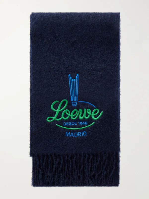 Loewe Logo-embroidered Fringed Alpaca and Wool-blend Scarf