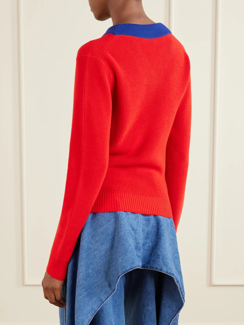 Back view of the Loewe Logo-embroidered Ribbed-knit Cotton and Wool-blend Sweater