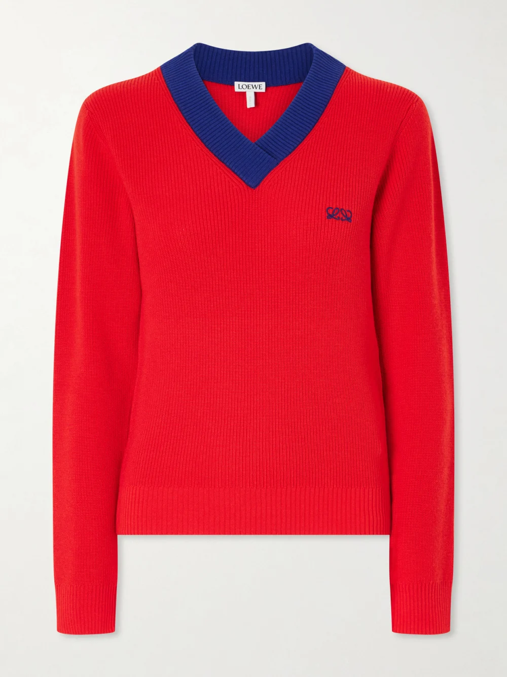 Loewe Logo-embroidered Ribbed-knit Cotton and Wool-blend Sweater in x small