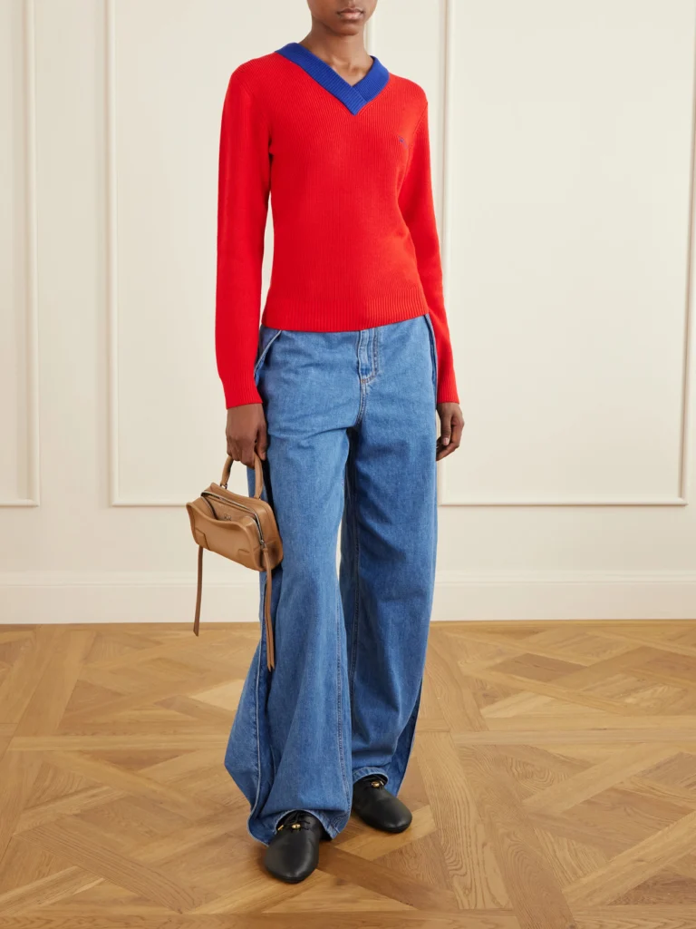 Loewe Logo-embroidered Ribbed-knit Cotton and Wool-blend Sweater