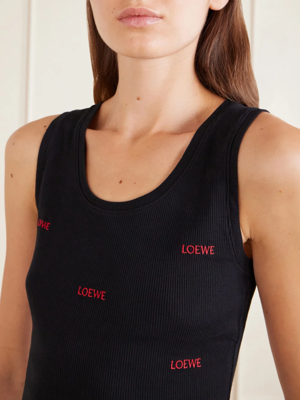Close-up detail of the Loewe Logo-embroidered Ribbed Stretch-cotton Jersey Tank