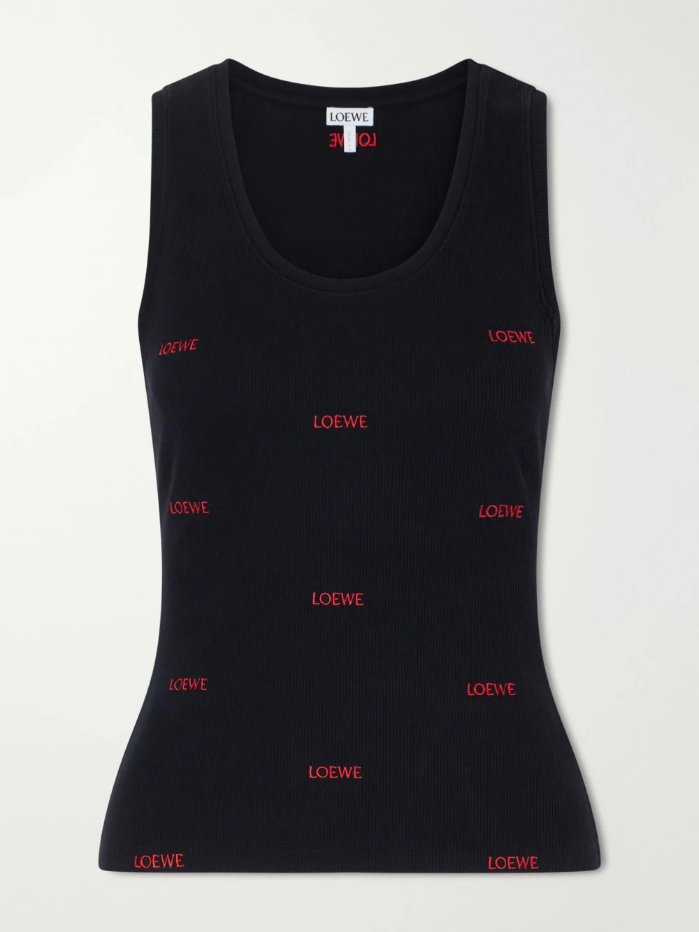 Loewe Logo-embroidered Ribbed Stretch-cotton Jersey Tank in black