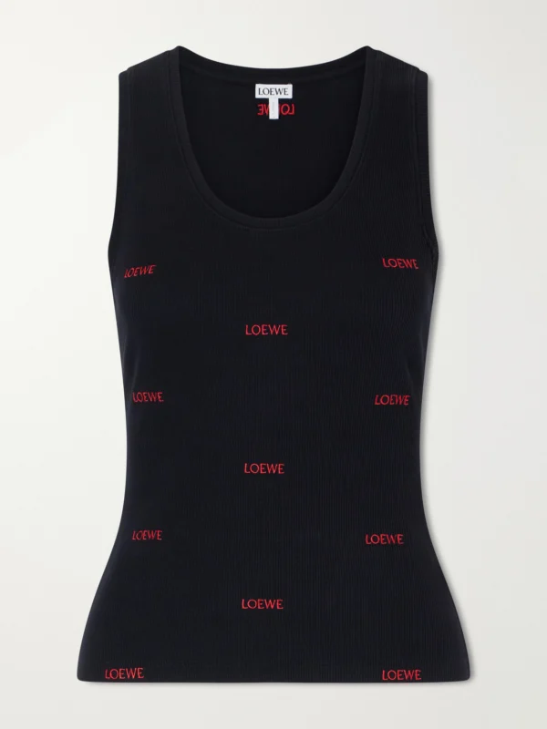 Loewe Logo-embroidered Ribbed Stretch-cotton Jersey Tank
