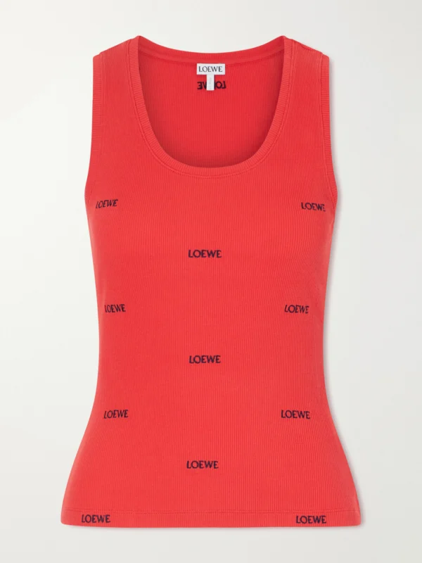 Loewe Logo-embroidered Ribbed Stretch-cotton Jersey Tank