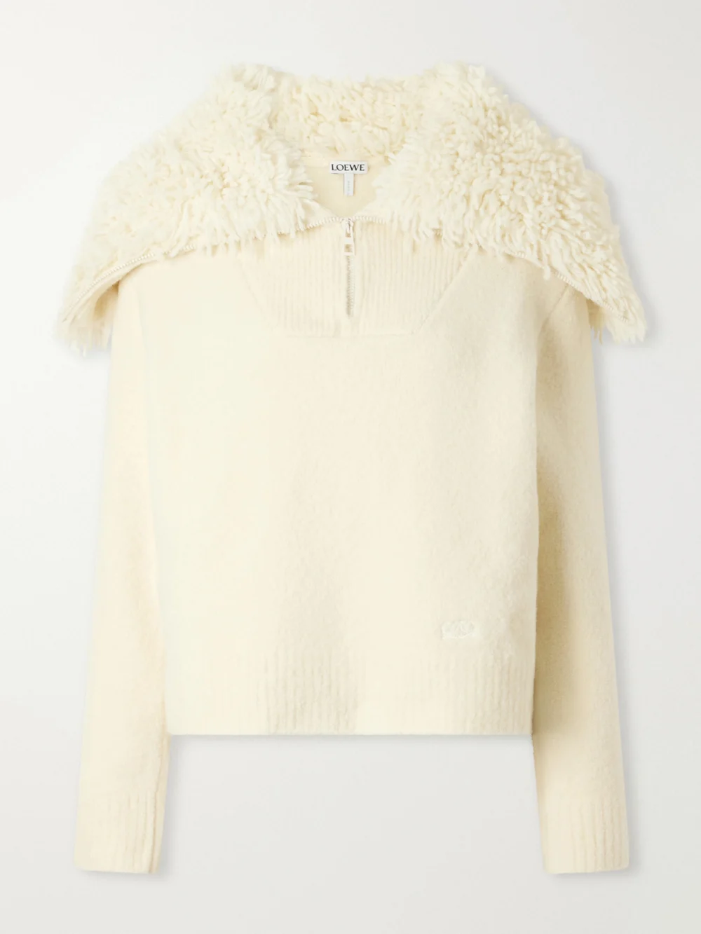 Loewe Logo-embroidered Wool-blend Sweater in ecru