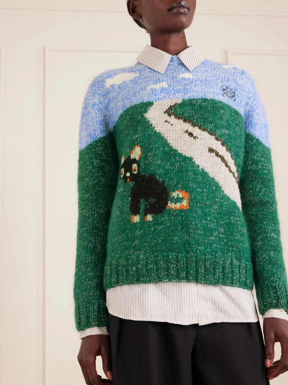 Close-up detail of the Loewe + Luis Wain Knitted Wool-blend Sweater