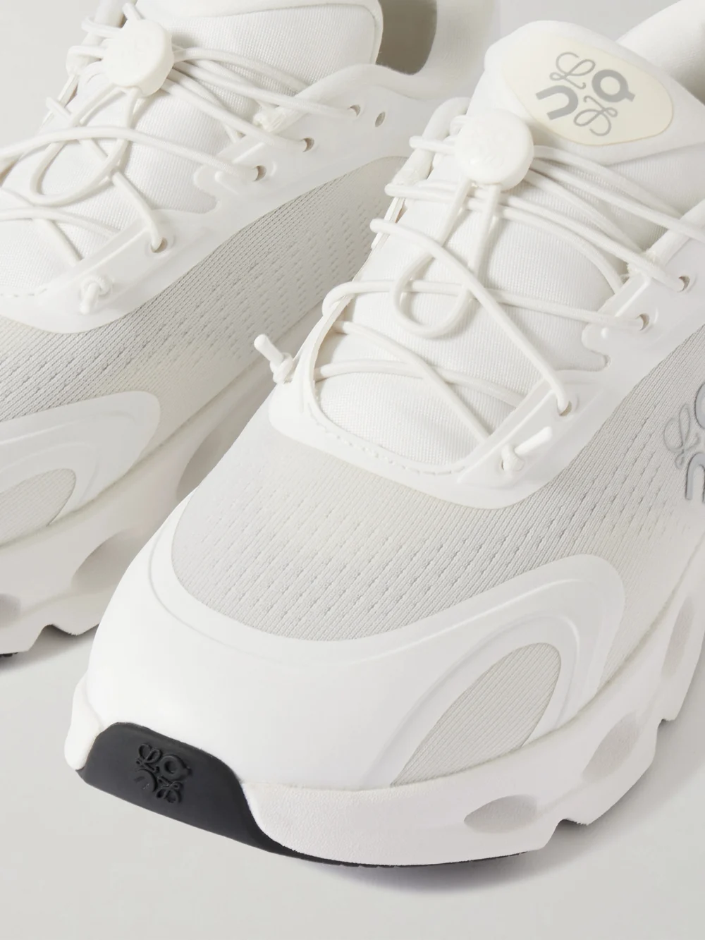 Close-up detail of the Loewe + on Cloud Rubber-trimmed Recycled-mesh Sneakers