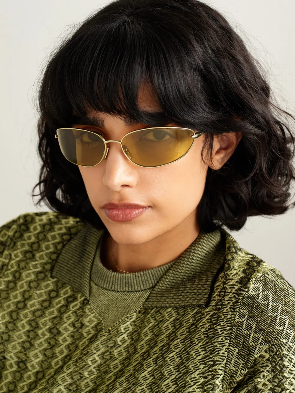 Loewe Oval-frame Gold-tone Sunglasses, styled view