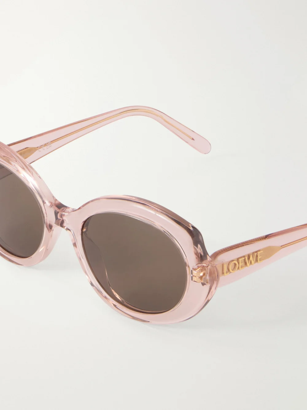 Close-up detail of the Loewe Oval Slim Oval-frame Acetate Sunglasses