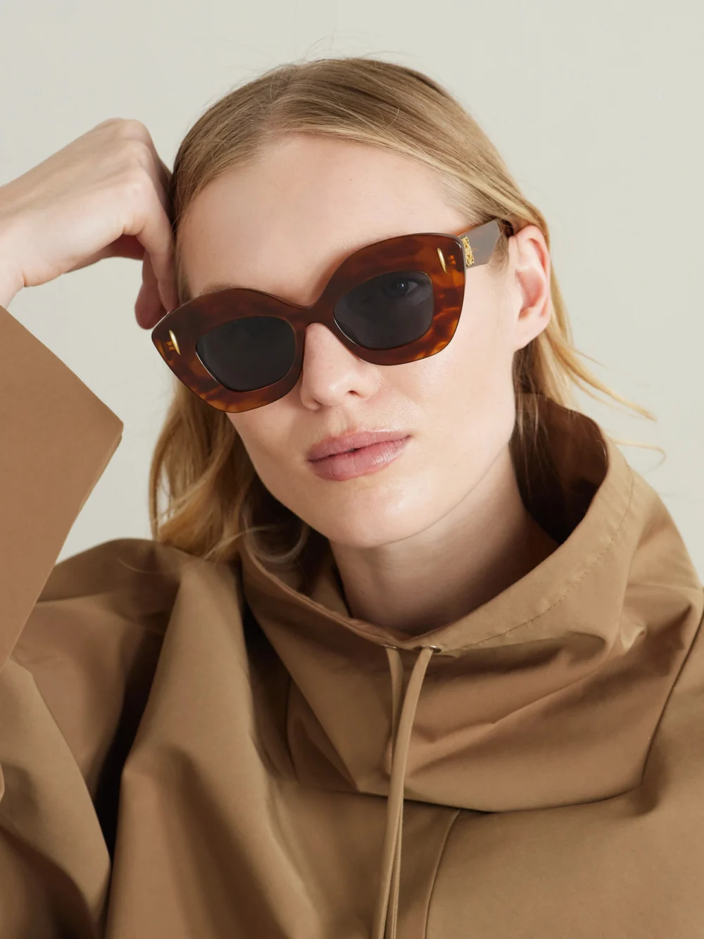 Loewe Oversized Cat-eye Tortoiseshell Acetate Sunglasses, styled view
