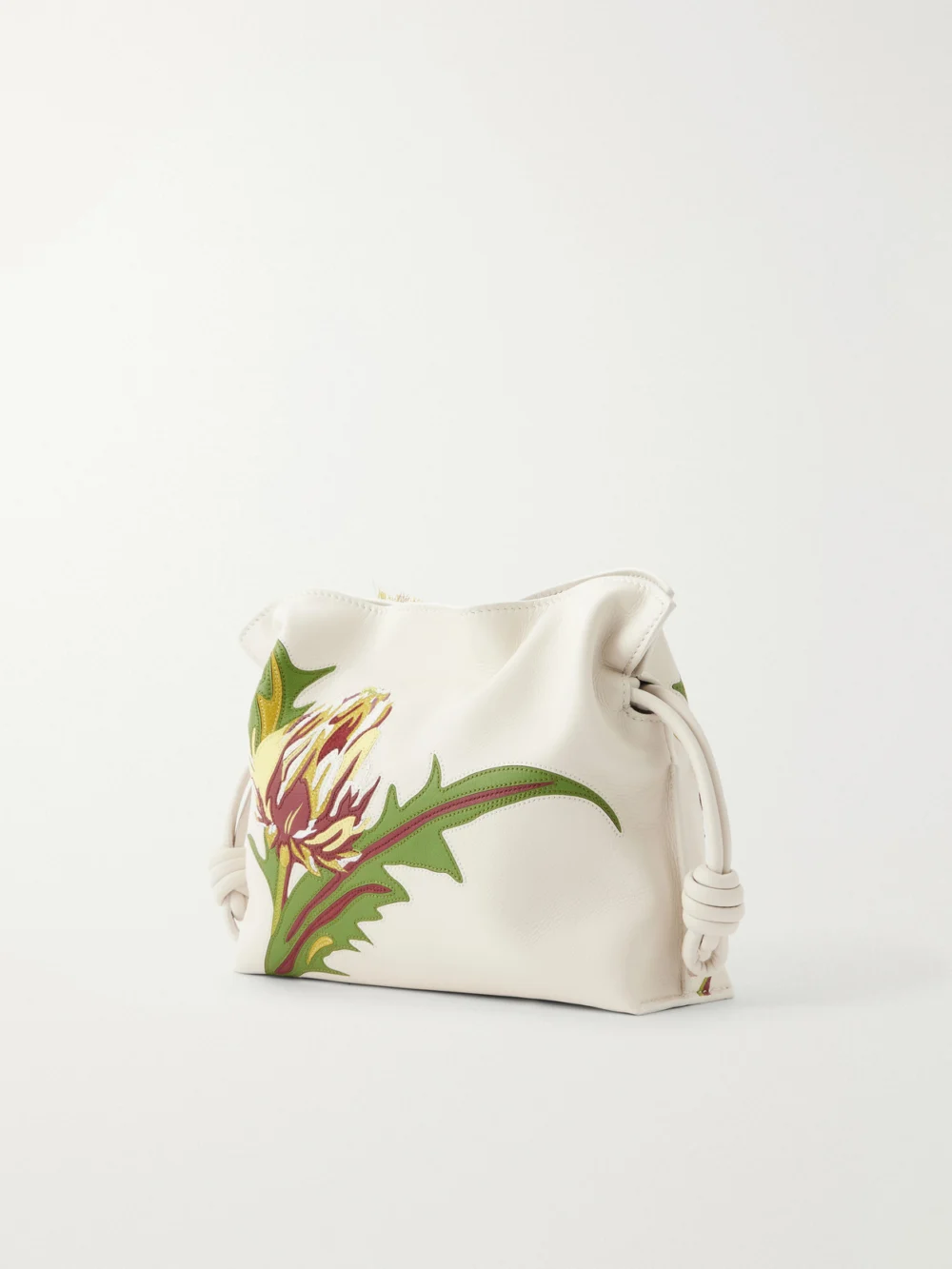 Back view of the Loewe + Paula Ibiza Flamenco Intarsio Mini Embroidered Leather Clutch