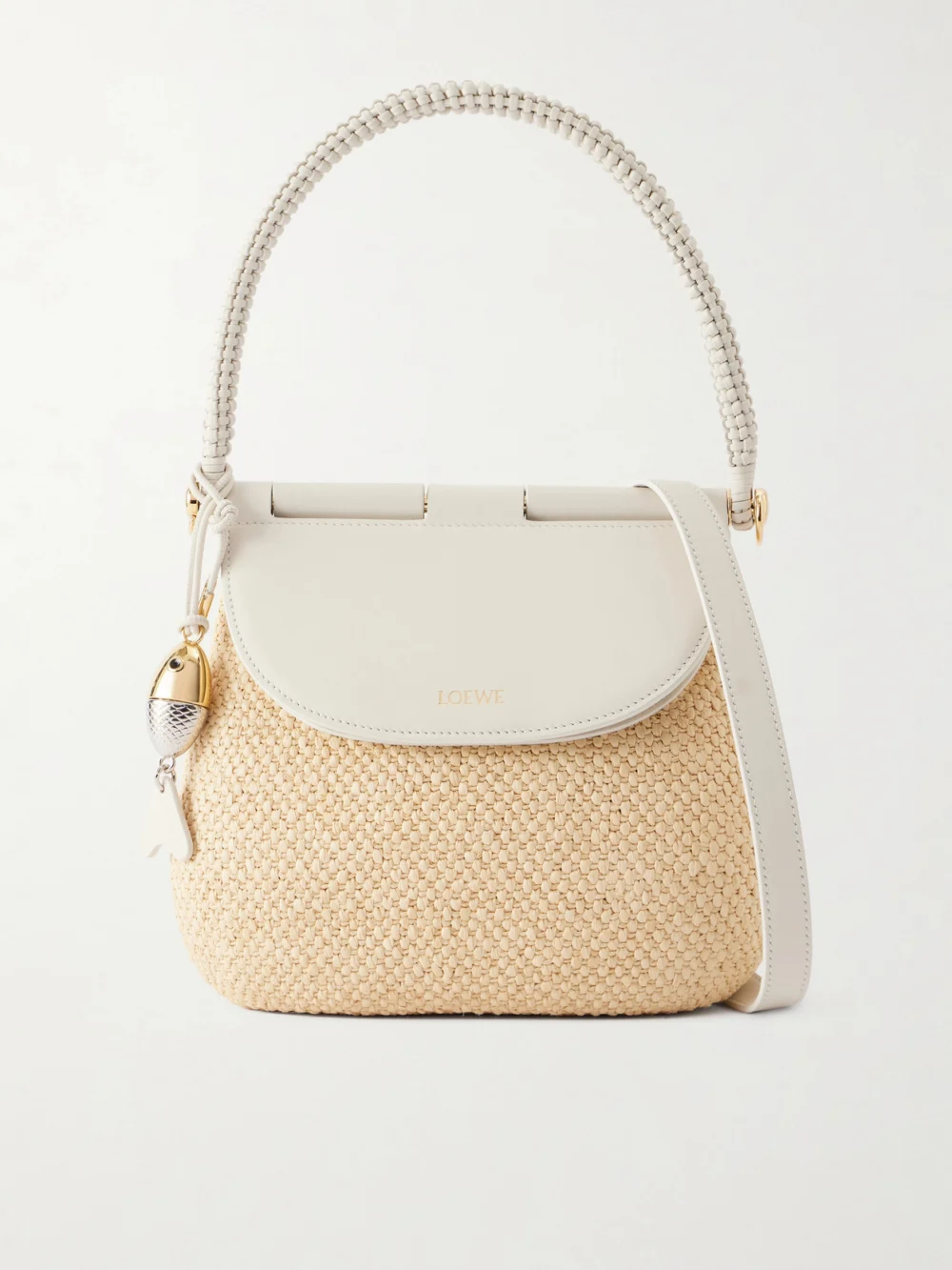 Loewe + Paula Ibiza Pescador Leather-trimmed Raffia Shoulder Bag in neutral