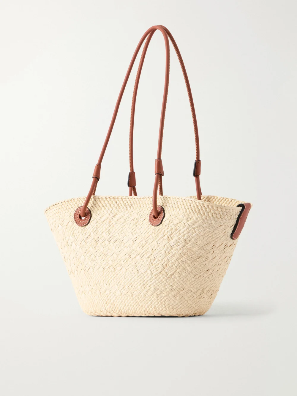 Back view of the Loewe + Paula's Ibiza Anagram Basket Leather-trimmed Raffia Shoulder Bag