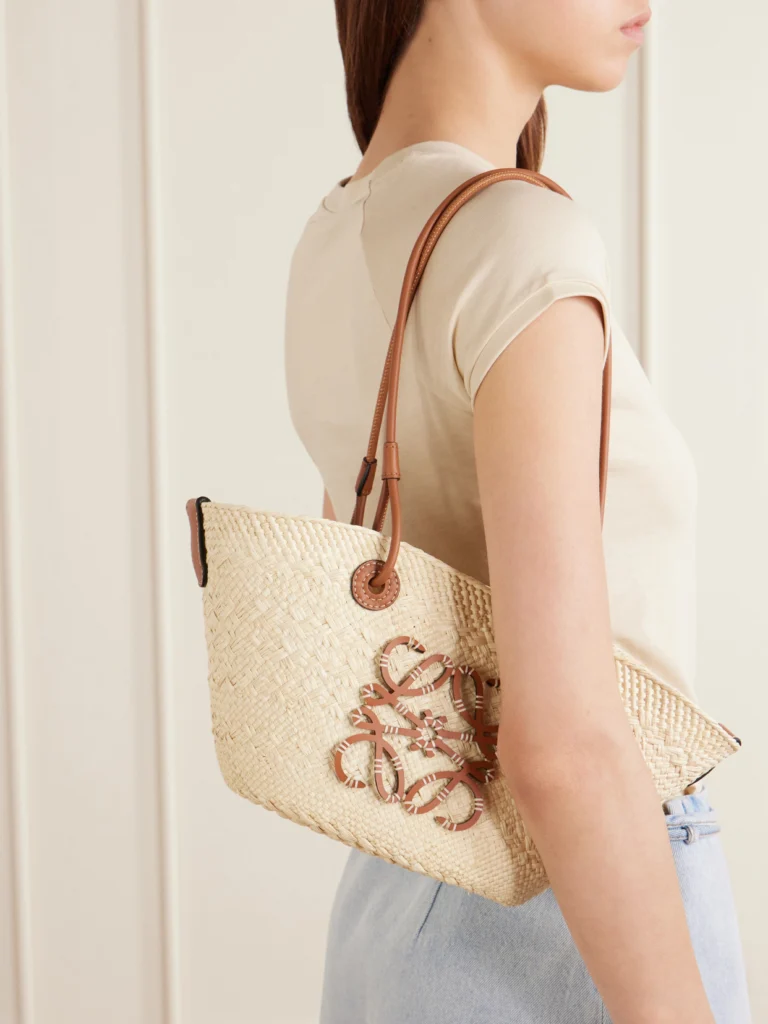 Loewe + Paula's Ibiza Anagram Basket Leather-trimmed Raffia Shoulder Bag