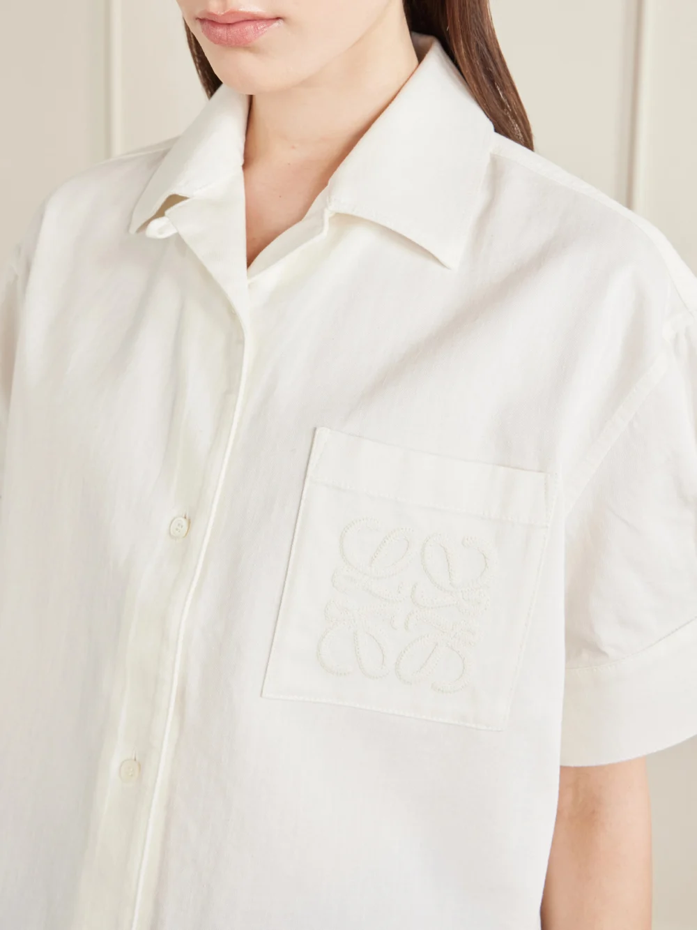 Close-up detail of the Loewe + Paula's Ibiza Anagram Cotton Shirt