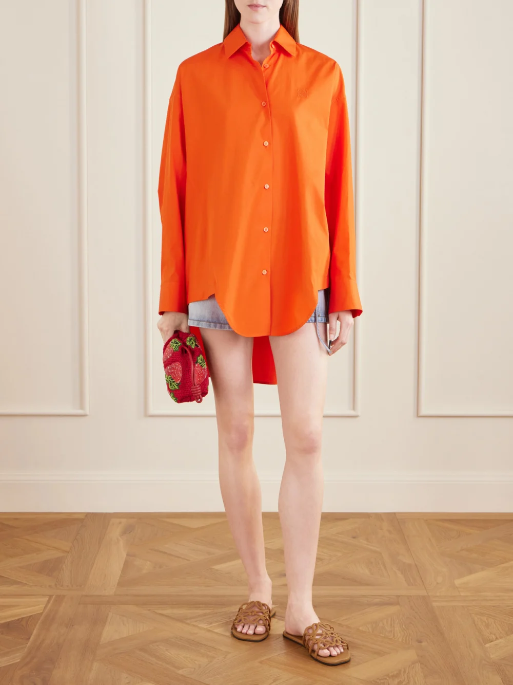 Loewe + Paula's Ibiza Anagram Embroidered Cotton Shirt, worn by a model
