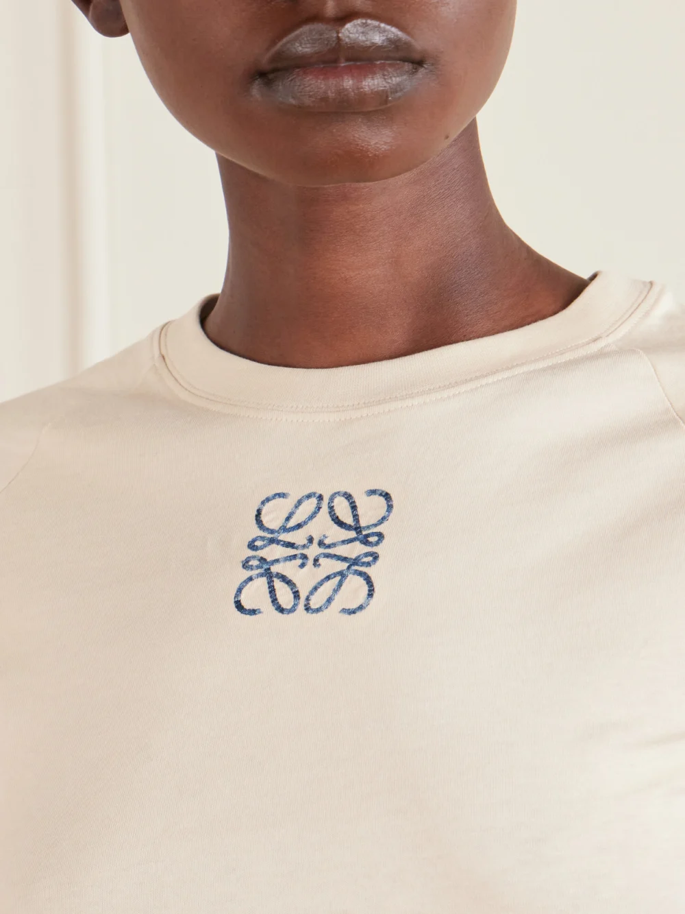 Close-up detail of the Loewe + Paula's Ibiza Anagram Embroidered Cotton T-shirt