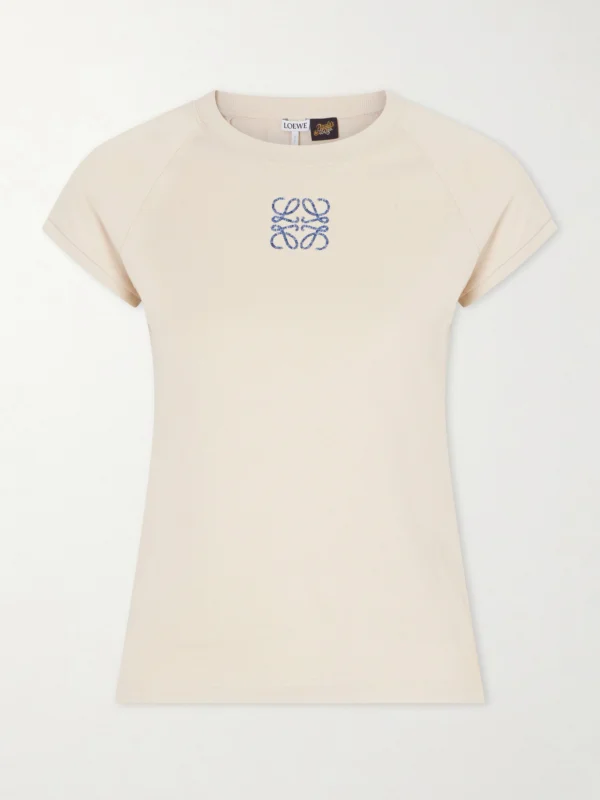 Loewe + Paula's Ibiza Anagram Embroidered Cotton T-shirt