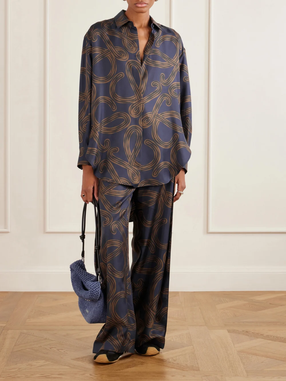 Loewe + Paula's Ibiza Anagram-printed Silk-twill Shirt, worn by a model