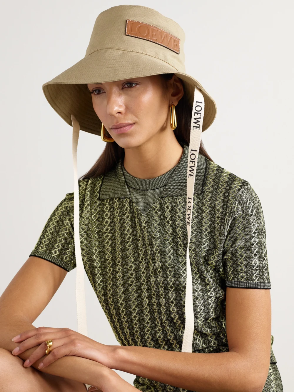Loewe + Paula's Ibiza Appliquéd Cotton-canvas Bucket Hat, styled view