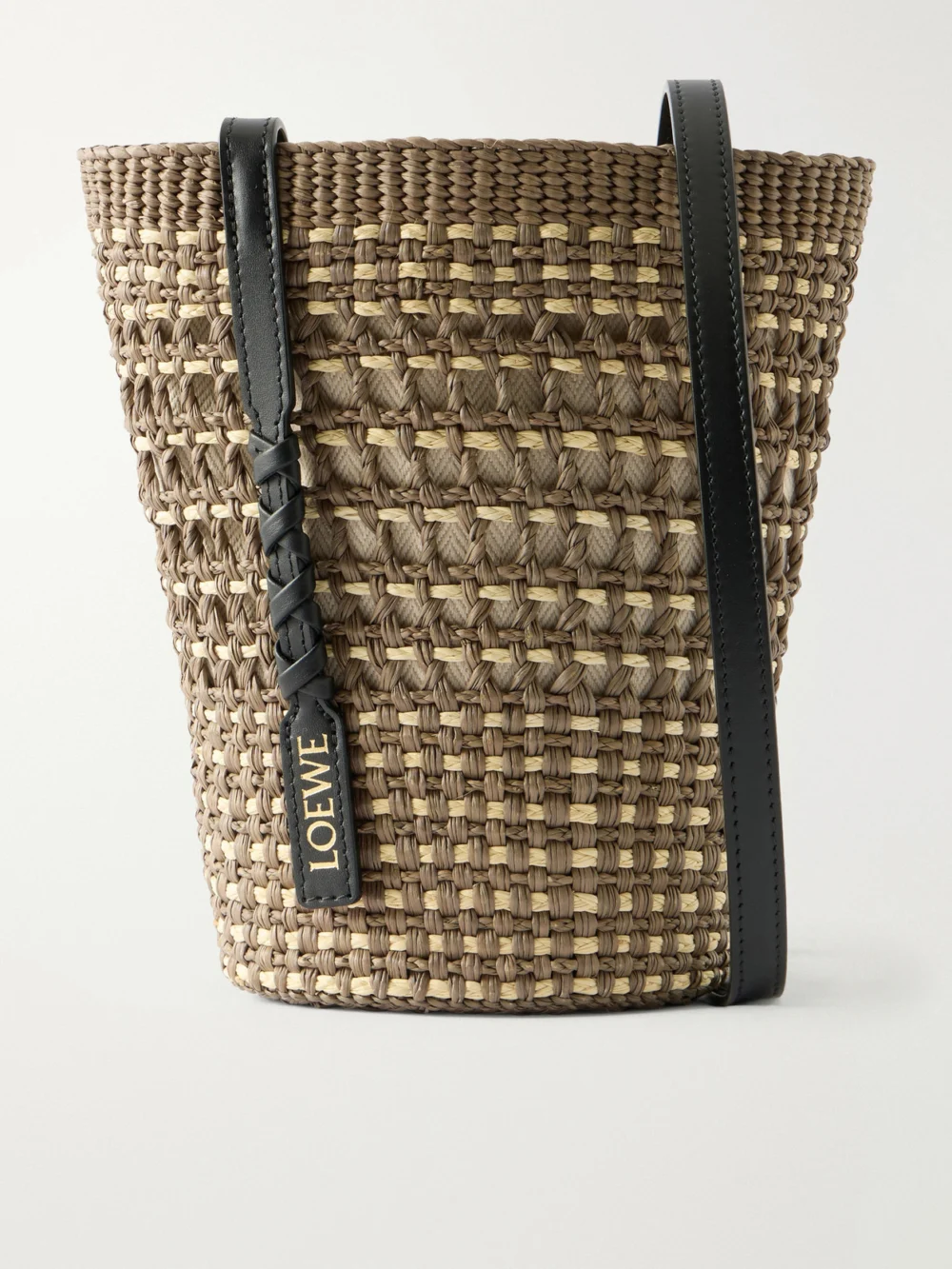 Loewe + Paula's Ibiza Braid Leather-trimmed Raffia Shoulder Bag in army green